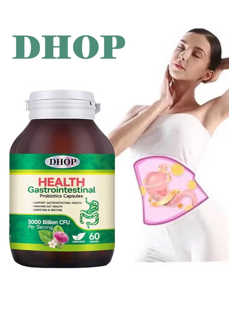 DHOP Health Gastrointestinal Probiotics Capsules 3000 Billion CFU Digestive Health and Immune System Health 60 Capsules - Image 1