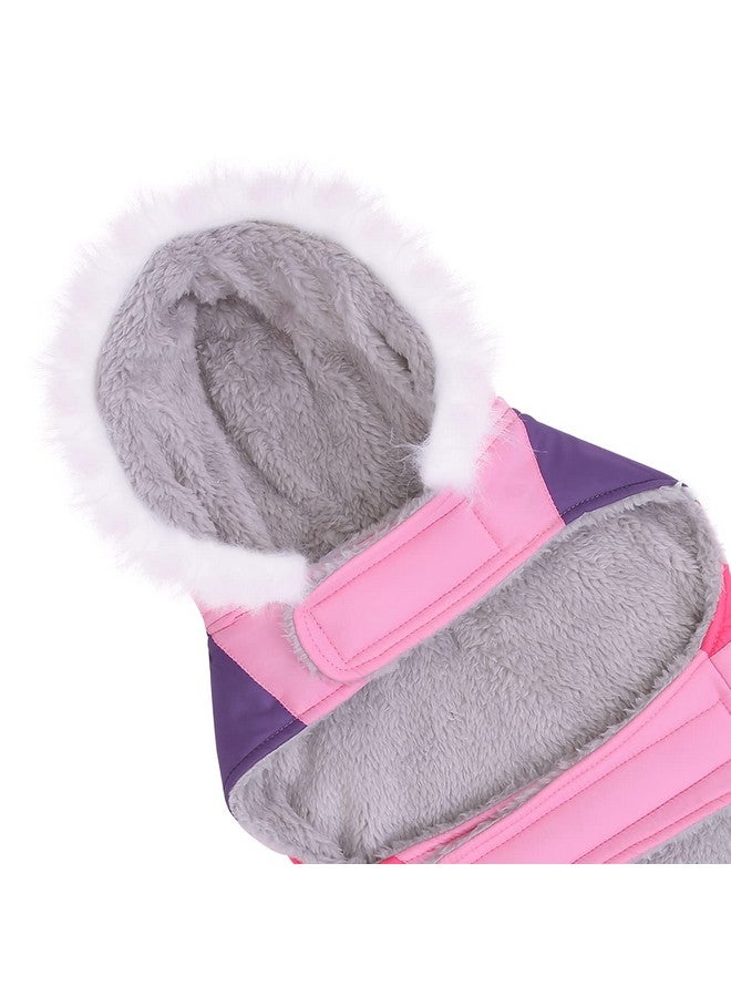 إتش دي إي سترة منفوخة للكلاب مبطنة بالصوف، معطف باركا شتوي دافئ للكلاب مع فتحة حزام، مخططة باللون الوردي - مقاس M - Image 5