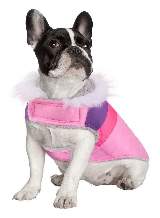 إتش دي إي سترة منفوخة للكلاب مبطنة بالصوف، معطف باركا شتوي دافئ للكلاب مع فتحة حزام، مخططة باللون الوردي - مقاس M - Image 2