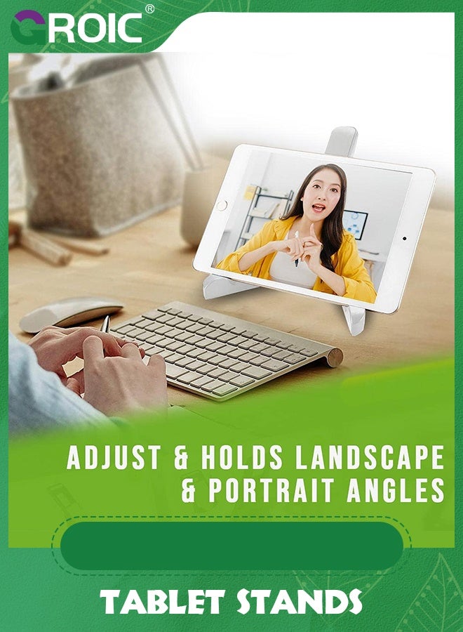 GROIC White Universal Tablet Stand Holder, Adjustable Portable Foldable Multi-Angle Non-Slip Phone Holder Light-Weight, Compatible with 7 to 10.2 Inches Most Tablets, Kindle Fire and Smart Phones  - Image 4