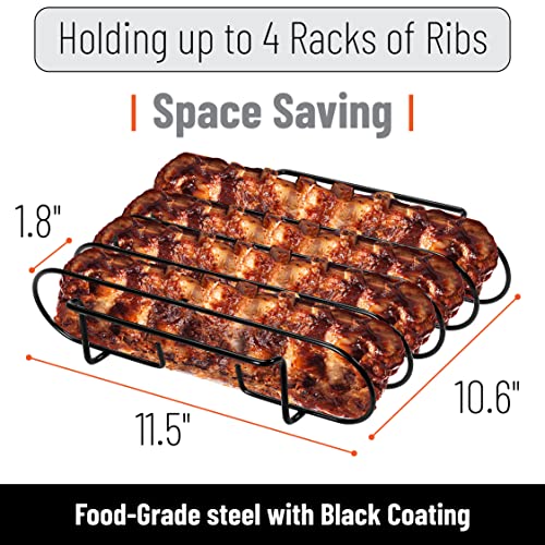UNCO- Stainless Steel Rib Rack, Holds Up to 4 Full Racks of Ribs for Smoking, Smoker Rack for Grilling, Nonstick BBQ Rib Rack Stand Holder - Image 2
