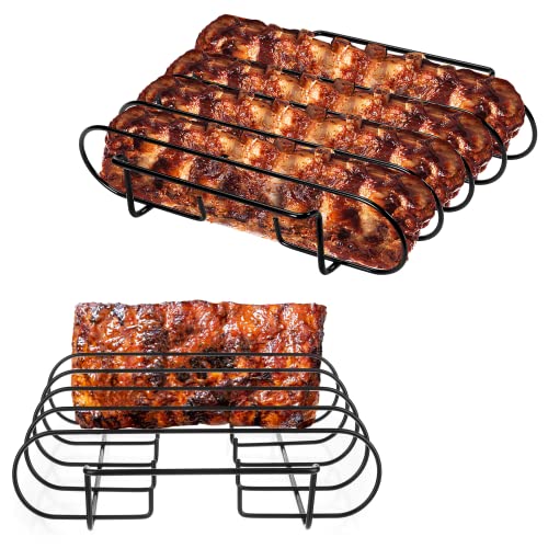UNCO- Stainless Steel Rib Rack, Holds Up to 4 Full Racks of Ribs for Smoking, Smoker Rack for Grilling, Nonstick BBQ Rib Rack Stand Holder - Image 1