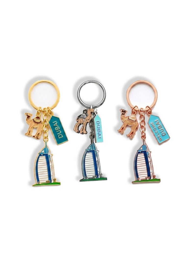 Souvenir Souq Souvenir keychain Metal 3pcs Burj al arab painted Dubai tag - Image 1