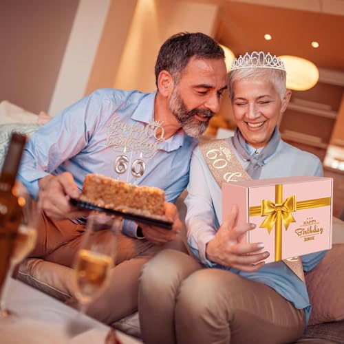 Juesly 60th Birthday Decorations for Woman, Including 60th Birthday Sash and Crown, Cake Topper and Candles, 60 Year Old Gifts for Women - Image 2
