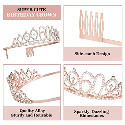 Juesly 60th Birthday Decorations for Woman, Including 60th Birthday Sash and Crown, Cake Topper and Candles, 60 Year Old Gifts for Women - Image 3