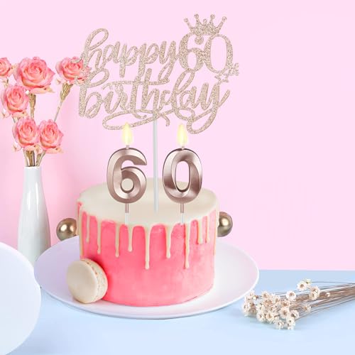 Juesly 60th Birthday Decorations for Woman, Including 60th Birthday Sash and Crown, Cake Topper and Candles, 60 Year Old Gifts for Women - Image 5