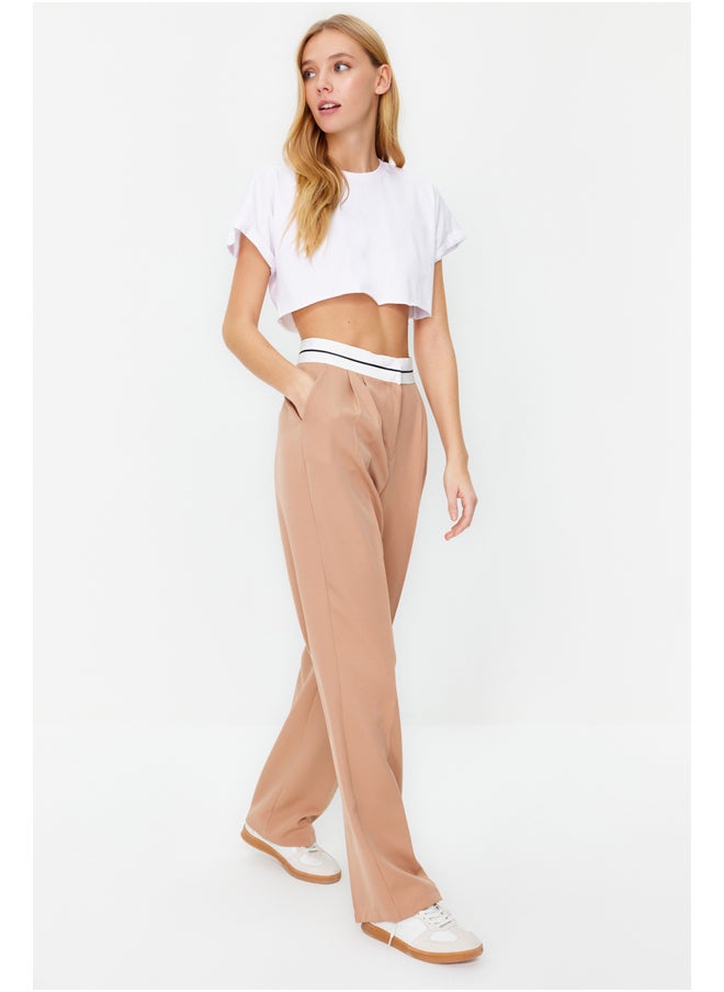 trendyol Beige Wide Leg High Waist Belt Detail Woven Trousers TWOSS23PL00150  - Image 3