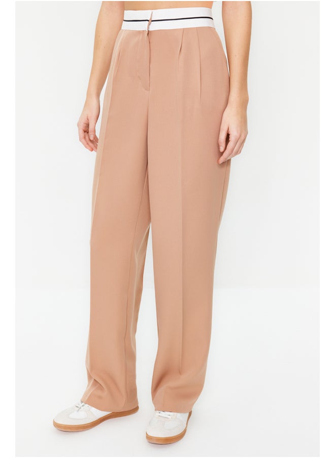 trendyol Beige Wide Leg High Waist Belt Detail Woven Trousers TWOSS23PL00150  - Image 1
