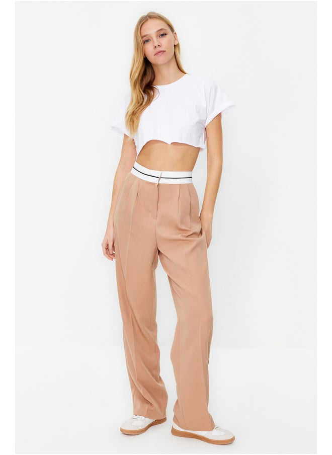 trendyol Beige Wide Leg High Waist Belt Detail Woven Trousers TWOSS23PL00150  - Image 4