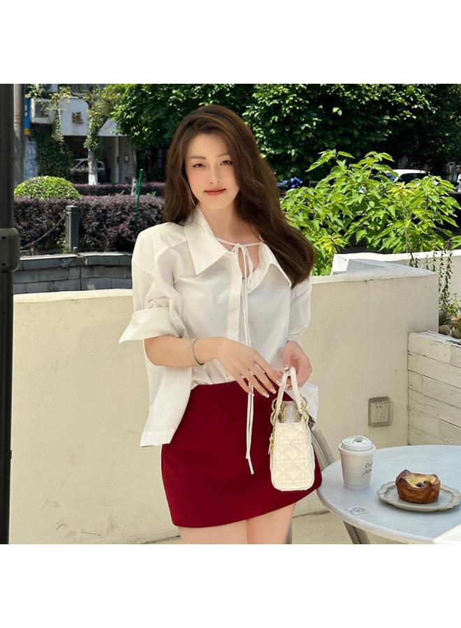 VUELO Shirt Light Luxury White Shirt Women's Lace-up Design Top - Image 2