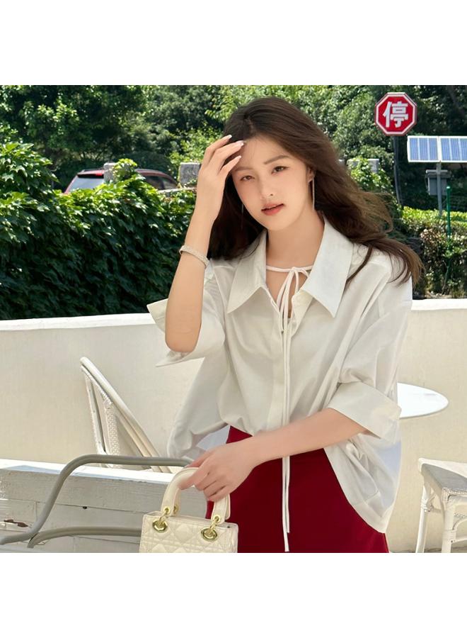 VUELO Shirt Light Luxury White Shirt Women's Lace-up Design Top - Image 3