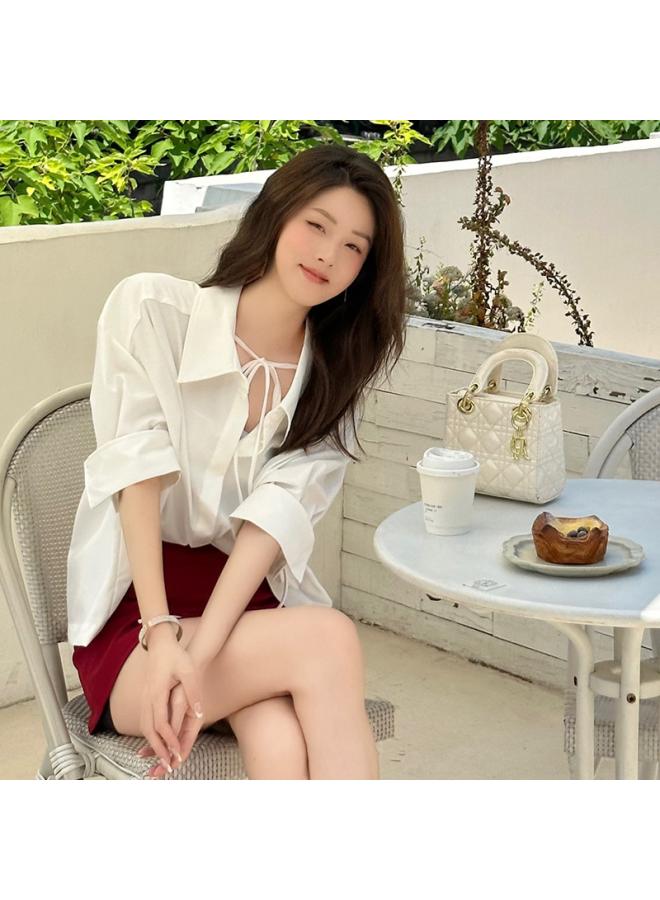 VUELO Shirt Light Luxury White Shirt Women's Lace-up Design Top - Image 4