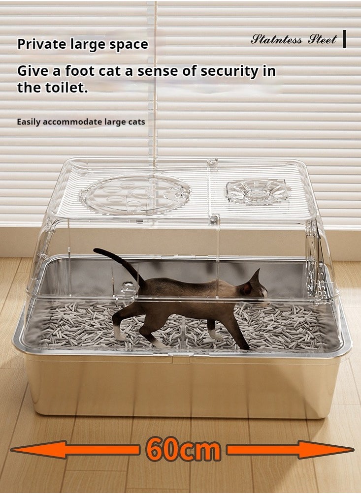 PET - Closed stainless steel cat litter box with lid, 36Lextra large side entry top exit large cat litter box, high sides can accommodate multiple large cats, with double filter pedals and scoop, high sides are non-stick and leak-proof, metal cat litter box will never absorb odors (black) - Image 1