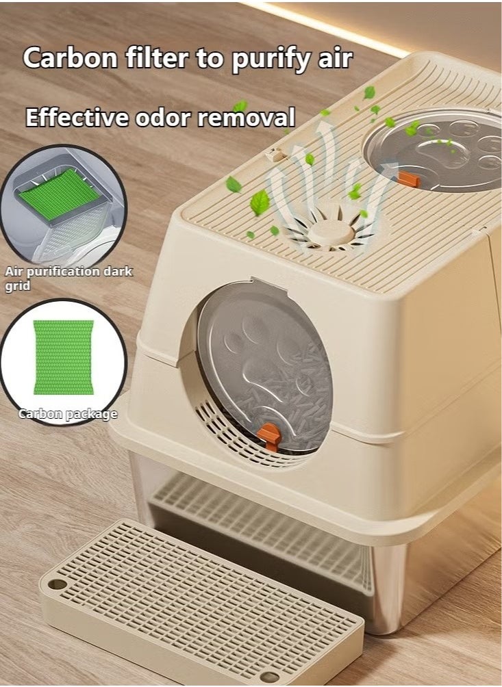PET - Closed stainless steel cat litter box with lid, 36Lextra large side entry top exit large cat litter box, high sides can accommodate multiple large cats, with double filter pedals and scoop, high sides are non-stick and leak-proof, metal cat litter box will never absorb odors (black) - Image 1