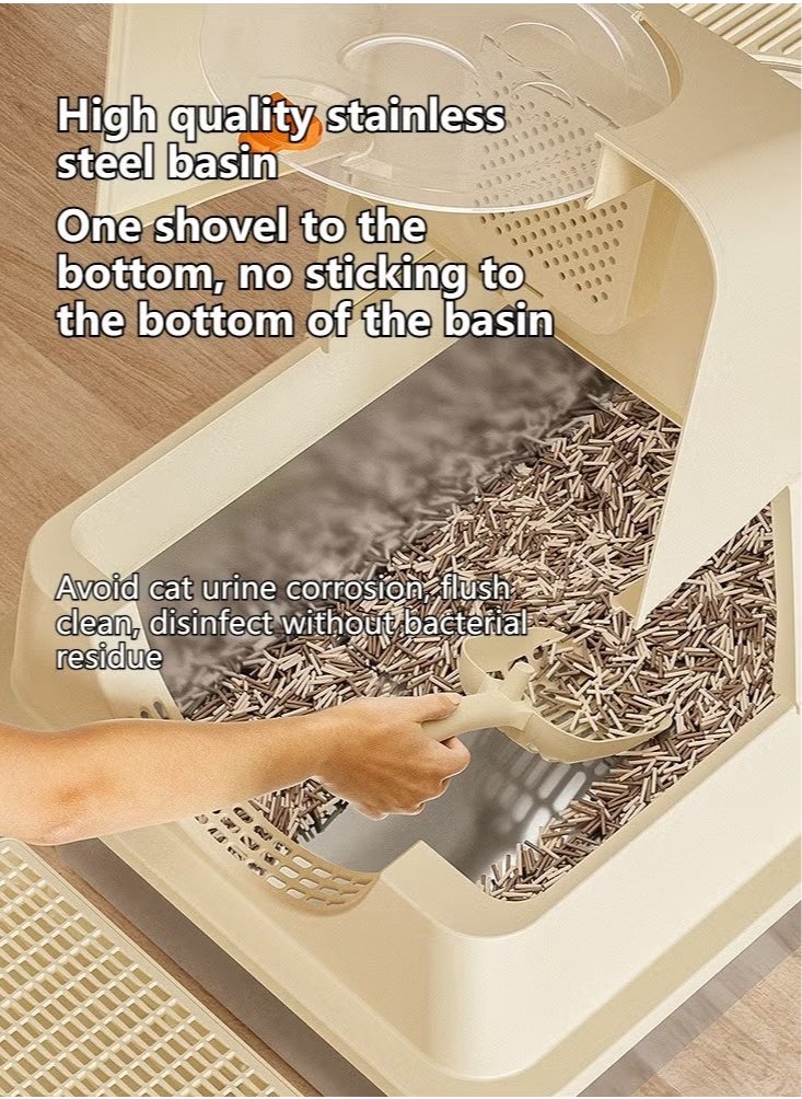 PET - Closed stainless steel cat litter box with lid, 36Lextra large side entry top exit large cat litter box, high sides can accommodate multiple large cats, with double filter pedals and scoop, high sides are non-stick and leak-proof, metal cat litter box will never absorb odors (black) - Image 1