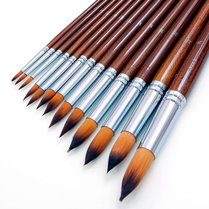 SCHMIDT 13 Pcs Long Handle Round Shape Artist Acrylic Painting Brushes Set - Image 3