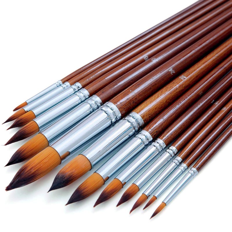 SCHMIDT 13 Pcs Long Handle Round Shape Artist Acrylic Painting Brushes Set - Image 2