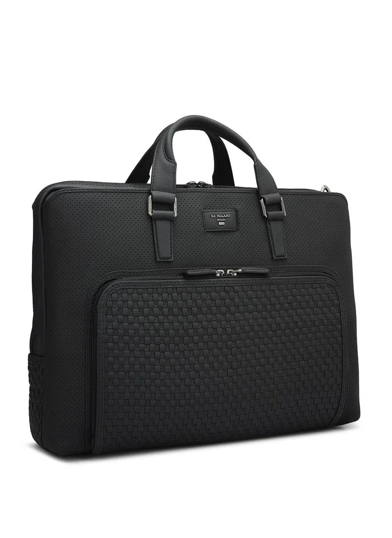 دا ميلانو حقيبة لاب توب جلد طبيعي أسود من دا ميلانو