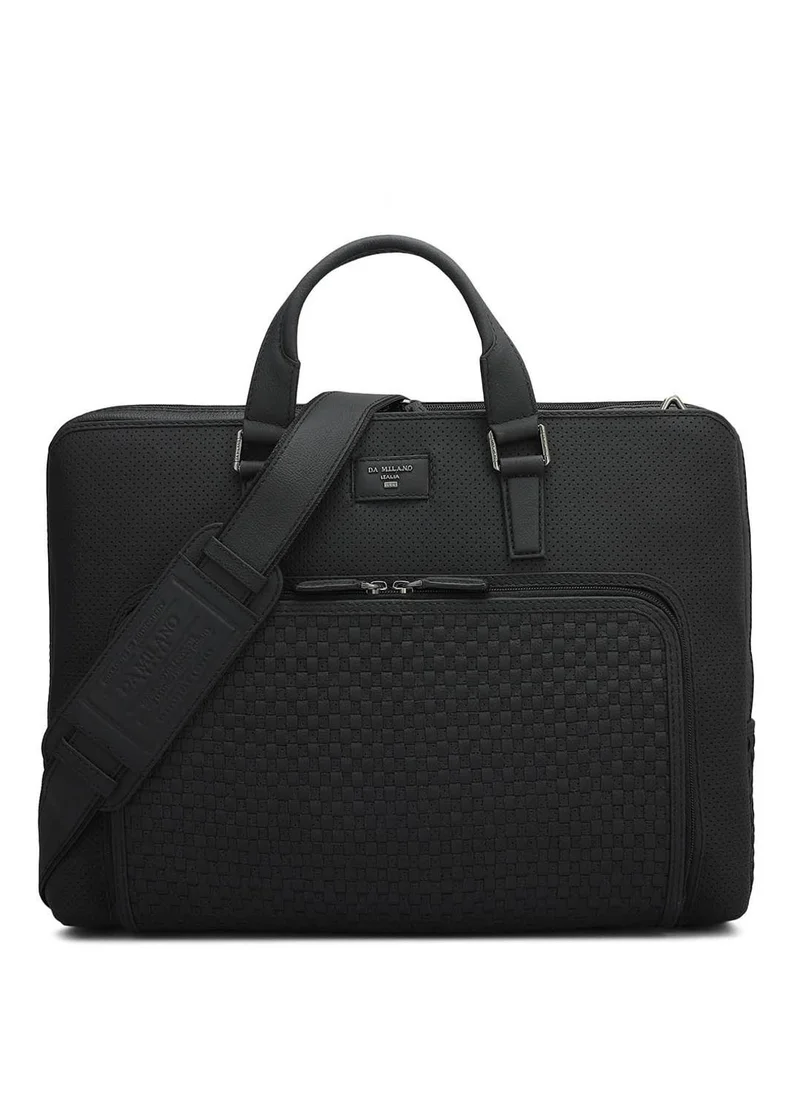 دا ميلانو حقيبة لاب توب جلد طبيعي أسود من دا ميلانو