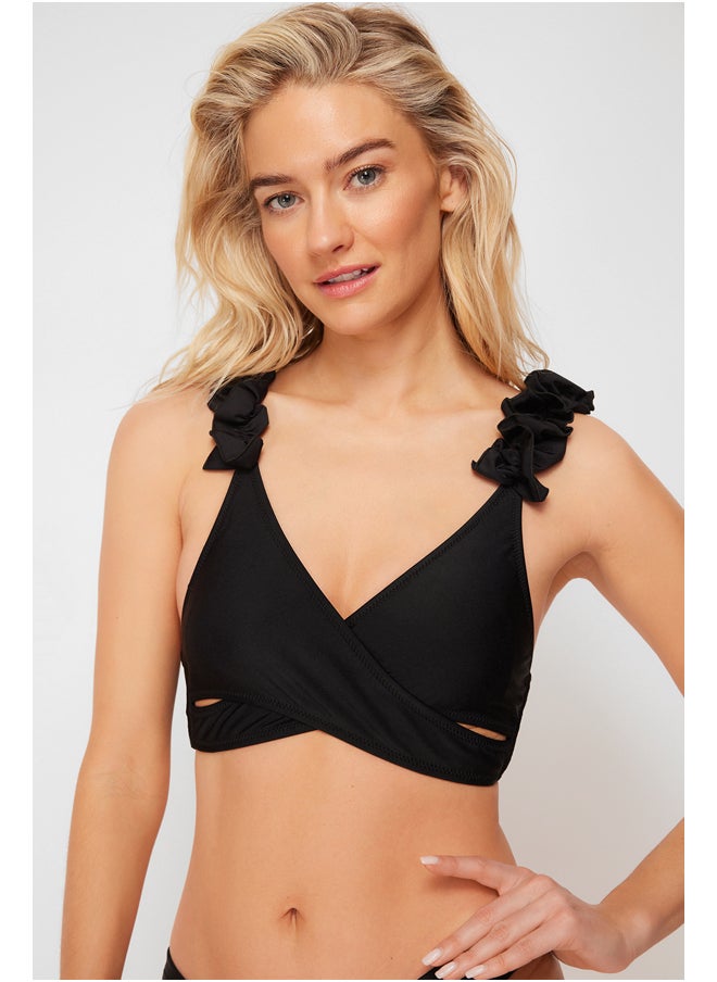 trendyol - Black Triangle Frilly Bikini Top TBESS24BU00026 - Image 1