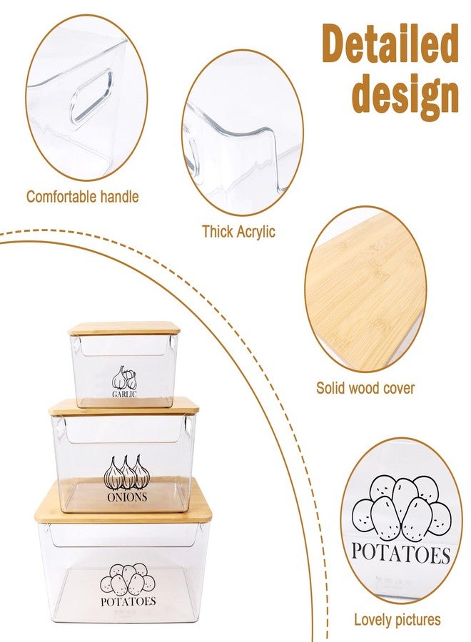 Xbopetda Potato and Onion Storage Bins, Transparent Acrylic Bin with Bamboo Lid, Stackable Vegetable Storage Bins for Potato, Onion, Garlic, Set of 3 - Image 2