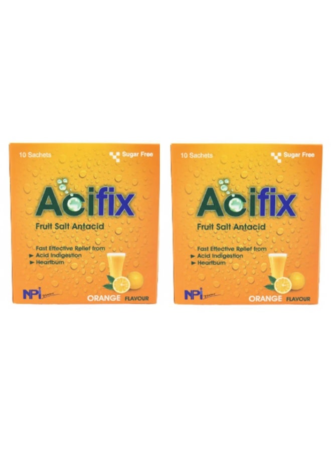 Acifix Orange Flavour Fruit Salt Antacid Twin Pack (2 x 10 Sachets)