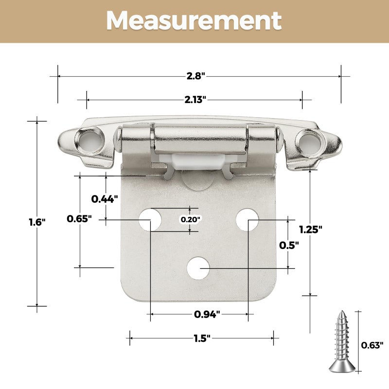 Ravinte Decor 30 Pack 15 Pair Brushed Nickel Cabinet Hinges - 1/2 inch Overlay Kitchen Cabinet Hinges, Semi-Concealed Hinges, Self Closing Cabinet Door Hinges with Door Bumper, Silver Face Mount Cabinet Hardware - Image 3