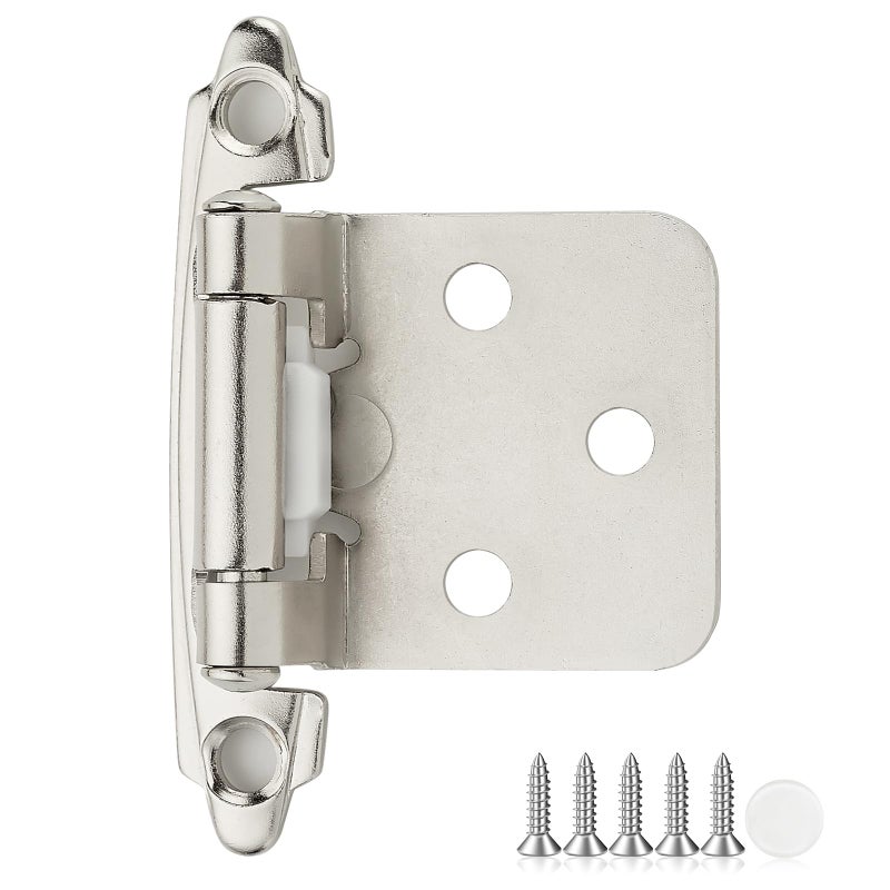 Ravinte Decor 30 Pack 15 Pair Brushed Nickel Cabinet Hinges - 1/2 inch Overlay Kitchen Cabinet Hinges, Semi-Concealed Hinges, Self Closing Cabinet Door Hinges with Door Bumper, Silver Face Mount Cabinet Hardware - Image 1