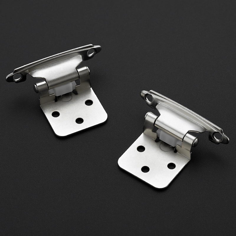 Ravinte Decor 30 Pack 15 Pair Brushed Nickel Cabinet Hinges - 1/2 inch Overlay Kitchen Cabinet Hinges, Semi-Concealed Hinges, Self Closing Cabinet Door Hinges with Door Bumper, Silver Face Mount Cabinet Hardware - Image 2