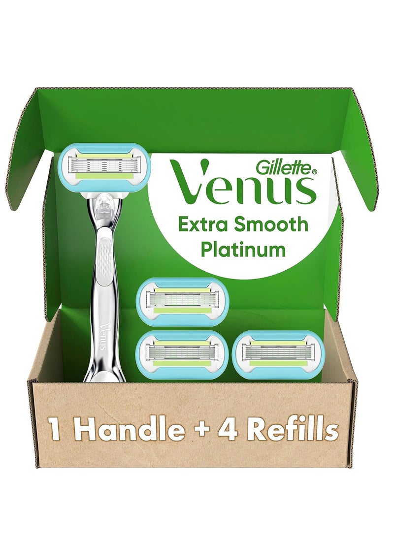 Gillette Venus Platinum Extra Smooth Razors for Women, 1 Venus Razor, 4 Razor Blade Refills, Metal Handle with Anti-Slip Grip - Image 1
