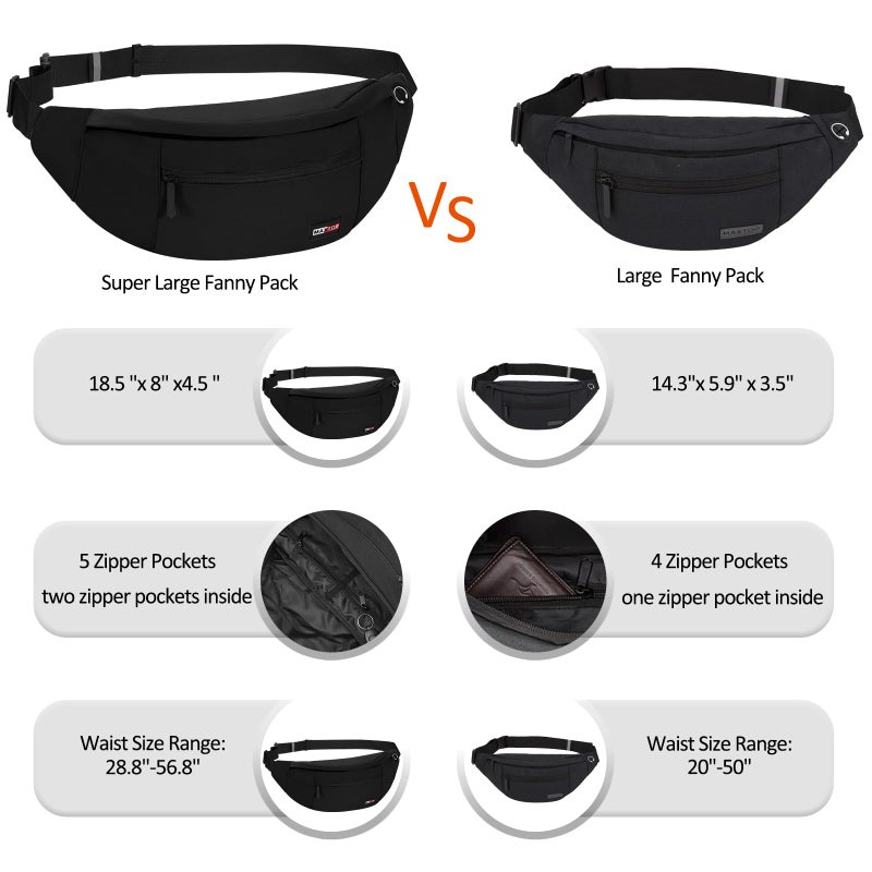 MAXTOP Super Large Black Fanny Pack Sling Bag for Men Women Crossbody Sling Chest Bag for Travel Cycling Hiking Climbing - Image 5