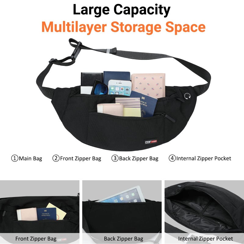 MAXTOP Super Large Black Fanny Pack Sling Bag for Men Women Crossbody Sling Chest Bag for Travel Cycling Hiking Climbing - Image 2