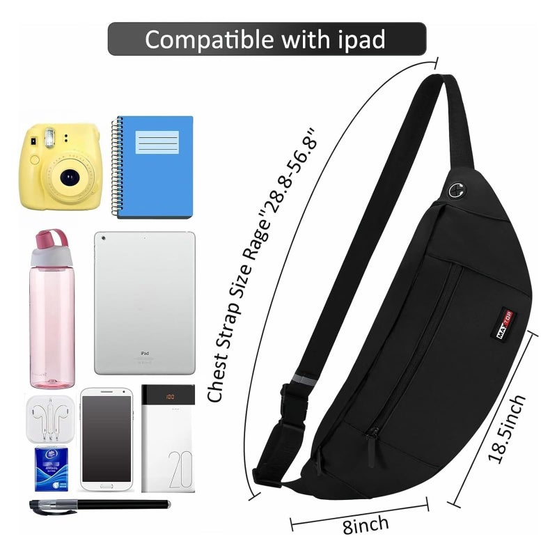 MAXTOP Super Large Black Fanny Pack Sling Bag for Men Women Crossbody Sling Chest Bag for Travel Cycling Hiking Climbing - Image 3