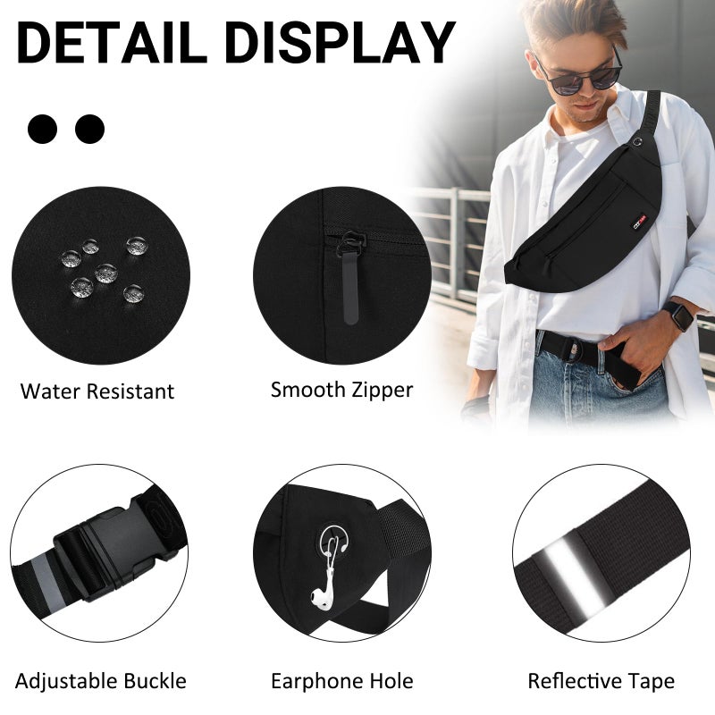 MAXTOP Super Large Black Fanny Pack Sling Bag for Men Women Crossbody Sling Chest Bag for Travel Cycling Hiking Climbing - Image 4