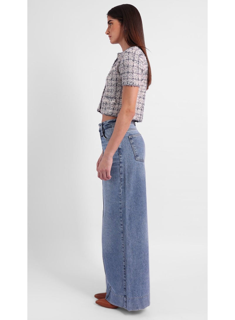 KYVELi Women’s Cropped Tweed Short-Sleeve Top – Grey - Image 4