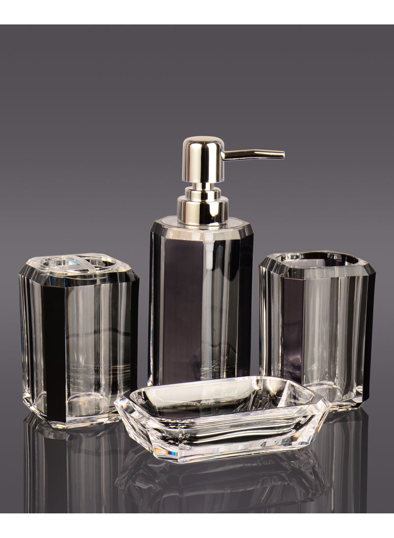 Bathroom Accessories Set,4 Piece Acrylic Bathroom Accessory Set,Lotion Dispenser,Soap Dish,Toothbrush Holder,Tumbler,Countertop Vanity Organizer,Bathroom Decor Set(Brushed Black) - Image 1