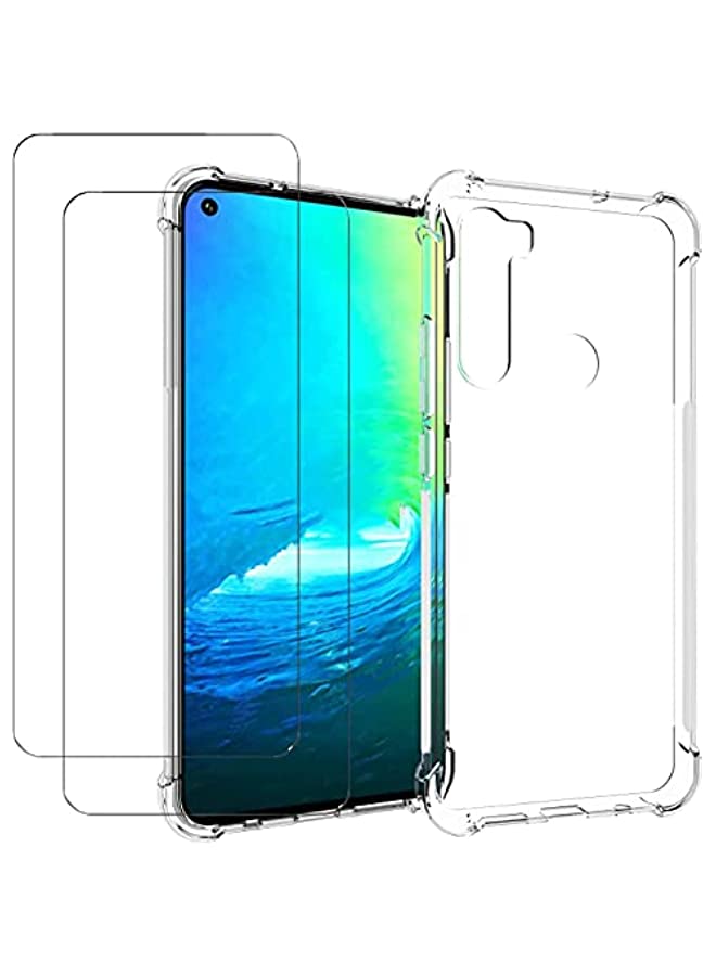 erorex جراب لهاتف HTC U20 5G مع زجاج مقوى (قطعتان) مع حافة ناعمة من مادة TPU ممتصة للصدمات مع زوايا معززة وغطاء واقٍ شفاف (شفاف) - Image 1