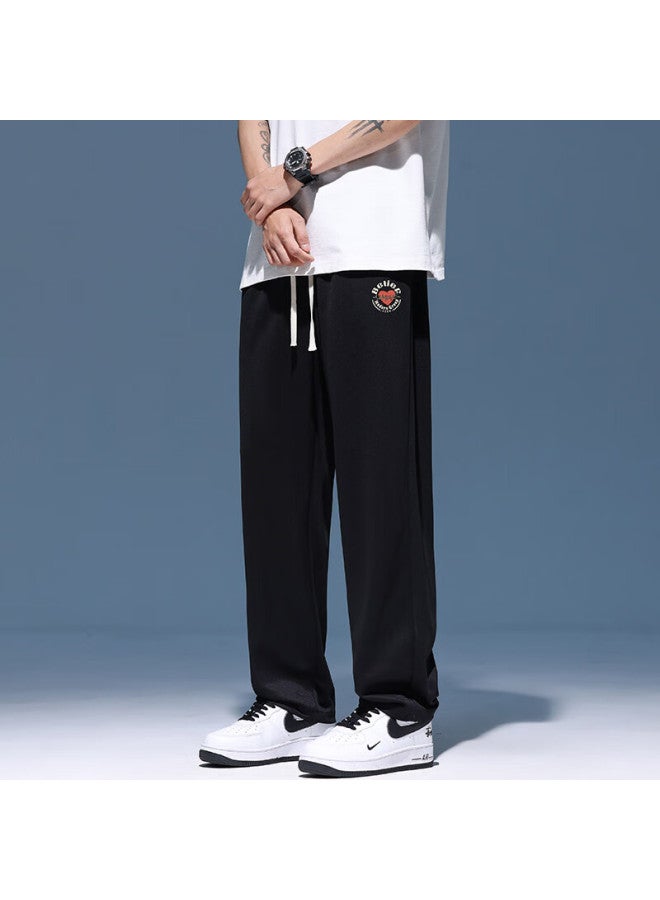 Poum Ice Silk Pants For Men, Spring And Summer, Loose Fit, Quick-dry, Draping, Cool-feeling, Wide-leg Straight Trousers, Ym09, Black, Size L - Image 1