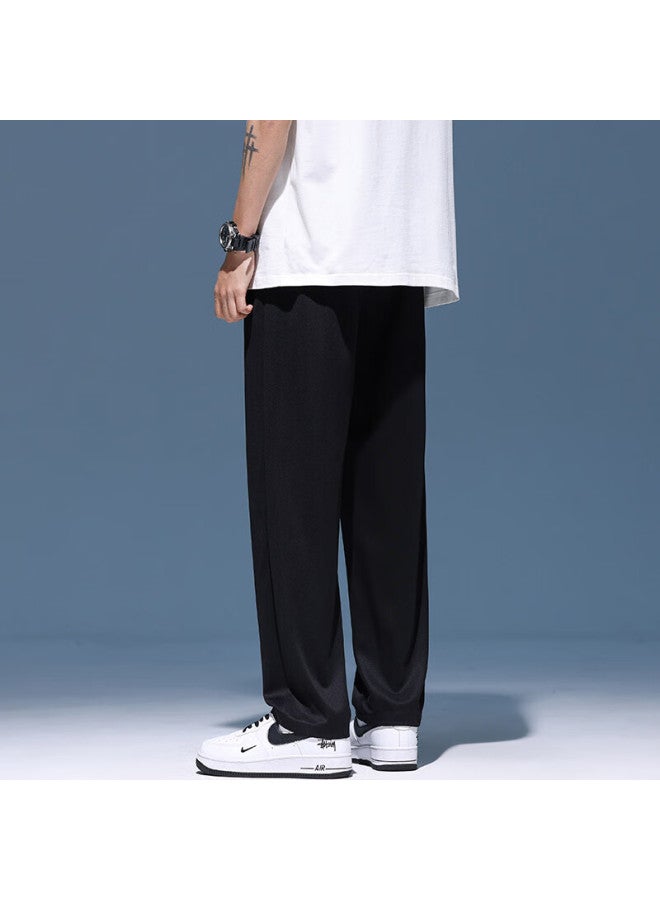 Poum Ice Silk Pants For Men, Spring And Summer, Loose Fit, Quick-dry, Draping, Cool-feeling, Wide-leg Straight Trousers, Ym09, Black, Size L - Image 4