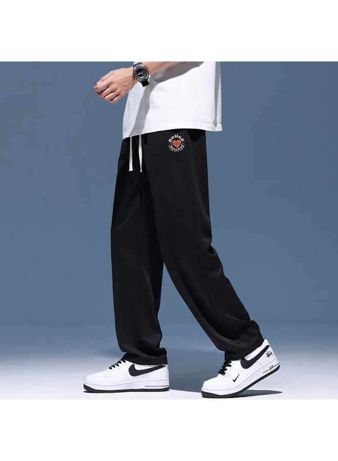 Poum Ice Silk Pants For Men, Spring And Summer, Loose Fit, Quick-dry, Draping, Cool-feeling, Wide-leg Straight Trousers, Ym09, Black, Size L - Image 2