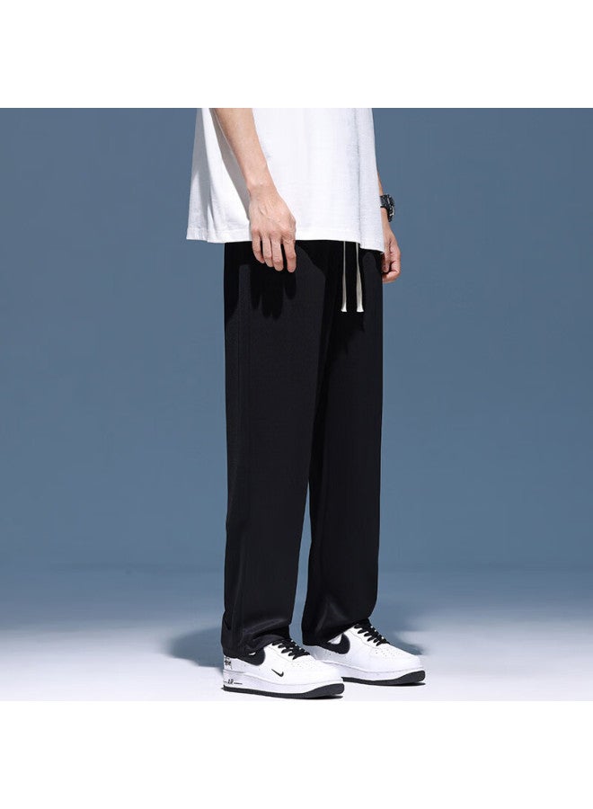 Poum Ice Silk Pants For Men, Spring And Summer, Loose Fit, Quick-dry, Draping, Cool-feeling, Wide-leg Straight Trousers, Ym09, Black, Size L - Image 5