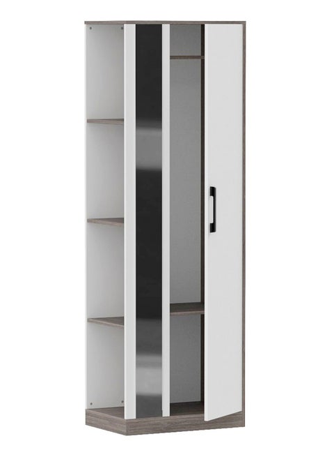 Mahmayi Modern Single Door Wardrobe with 3 Open Side Shelves, Mirror and Hanging Rods Efficient Storage for Home, Bedroom Anthracite Sherman Oak