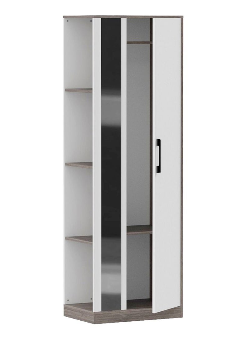 Mahmayi Mahmayi Modern Single Door Wardrobe with 3 Open Side Shelves, Mirror and Hanging Rods Efficient Storage for Home, Bedroom Anthracite Sherman Oak  - Image 1