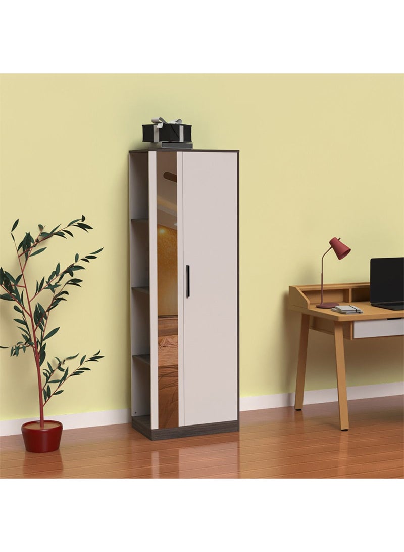 Mahmayi Mahmayi Modern Single Door Wardrobe with 3 Open Side Shelves, Mirror and Hanging Rods Efficient Storage for Home, Bedroom Anthracite Sherman Oak  - Image 2