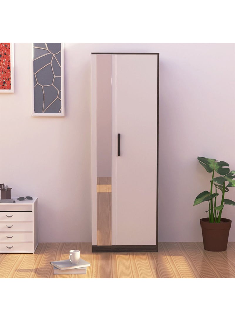 Mahmayi Mahmayi Modern Single Door Wardrobe with 3 Open Side Shelves, Mirror and Hanging Rods Efficient Storage for Home, Bedroom Anthracite Sherman Oak  - Image 3