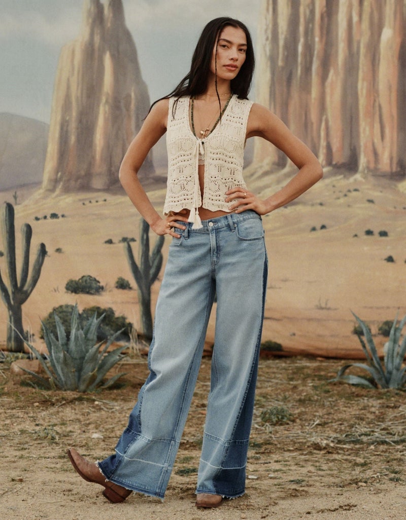 American Eagle AE Dreamy Drape Patchwork Low-Rise Baggy Wide-Leg Jean - Image 1