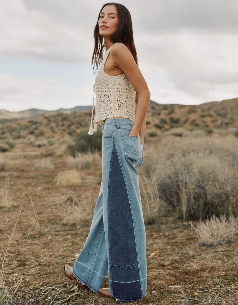 American Eagle  AE Dreamy Drape Patchwork Low-Rise Baggy Wide-Leg Jean for Women | Best Price UAE