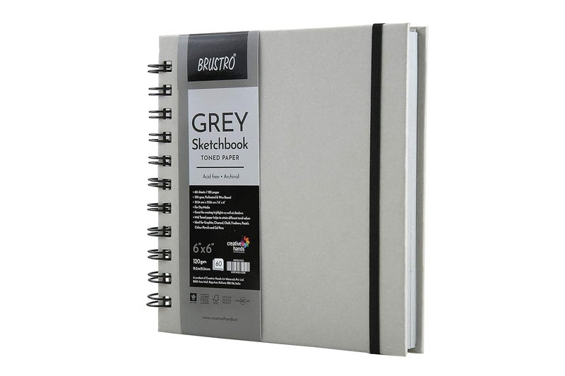 BRUSTRO Toned Paper - Grey Sketchbook, Wiro Bound, Size 6" x 6", 120GSM (60 Sheets) 120 Pages - Image 4