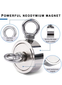SYOSI Double Sided Neodymium Fishing Magnet, Combined 550lbs(249KG) Pulling Force, Super Strong Fishing Magnet, Diameter 1.88inch (48mm), Perfect for Retrieving in River and Magnetic Fishing  - Image 2