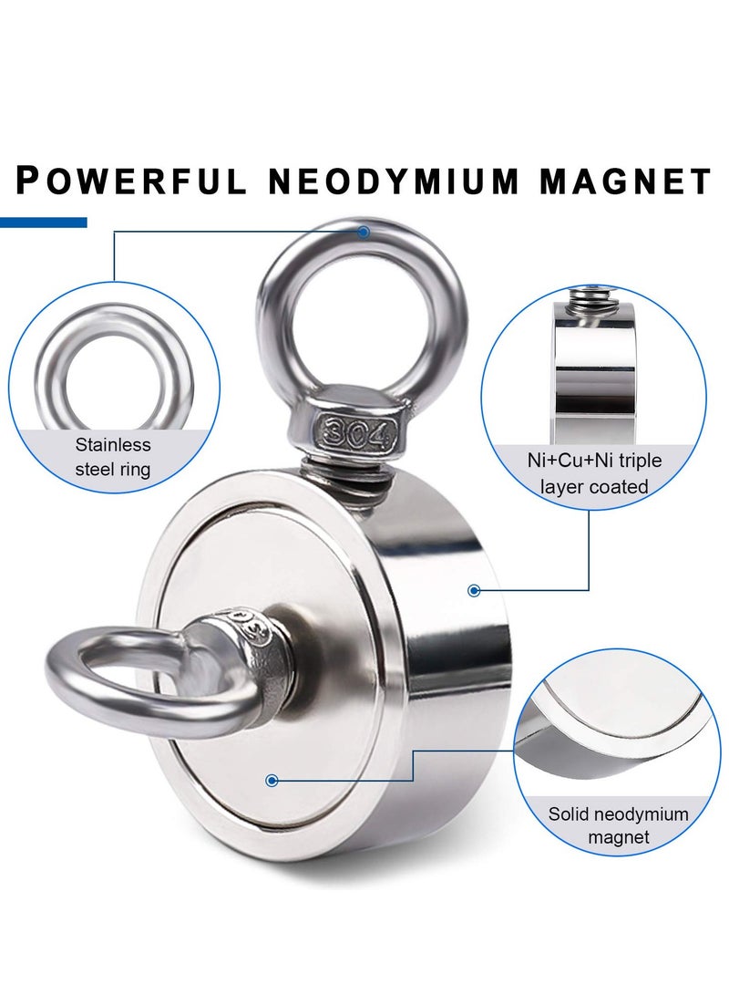 SYOSI Double Sided Neodymium Fishing Magnet, Combined 550lbs(249KG) Pulling Force, Super Strong Fishing Magnet, Diameter 1.88inch (48mm), Perfect for Retrieving in River and Magnetic Fishing - Image 2